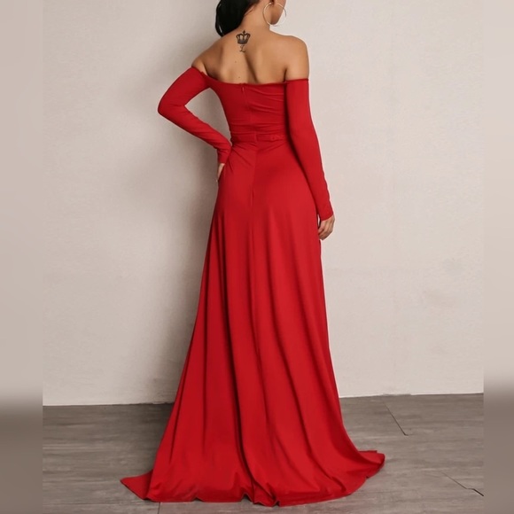 High Split Bardot Surplice Dress - Picture 5 of 8